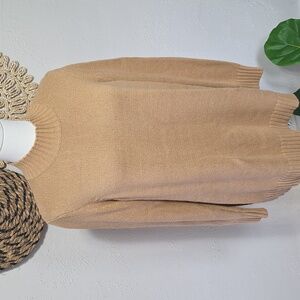 Winter Silks Knit Mock Tan Camel Silk Cotton Blend Turtleneck Womens L Luxury